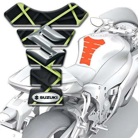 Suzuki Tank Protector Black with Green Tapes Design Silver Logo 