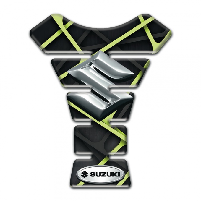 Suzuki Tank Protector Black with Green Tapes Design Silver Logo 