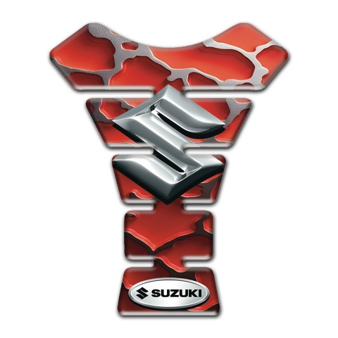 Suzuki Tank Pad Protector Red Clouds Effect 3D Silver Logo 