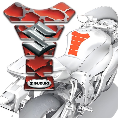 Suzuki Tank Pad Protector Red Clouds Effect 3D Silver Logo 
