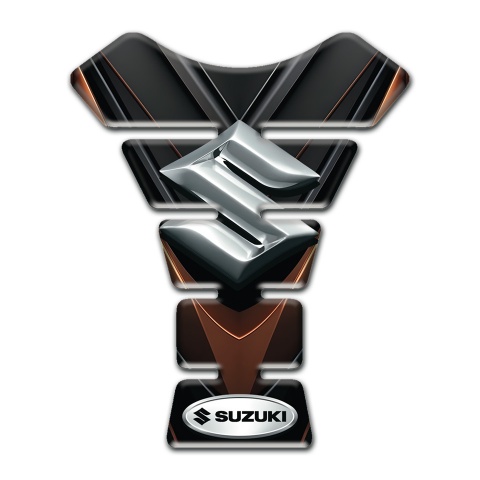 Suzuki Tank Guard Pads Black Brown Base Silver Logo 