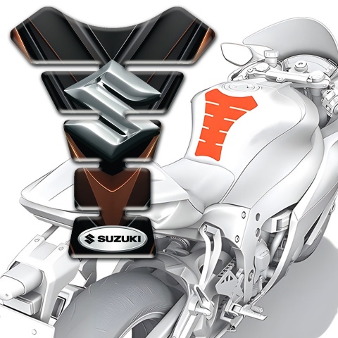 Suzuki Tank Guard Pads Black Brown Base Silver Logo 