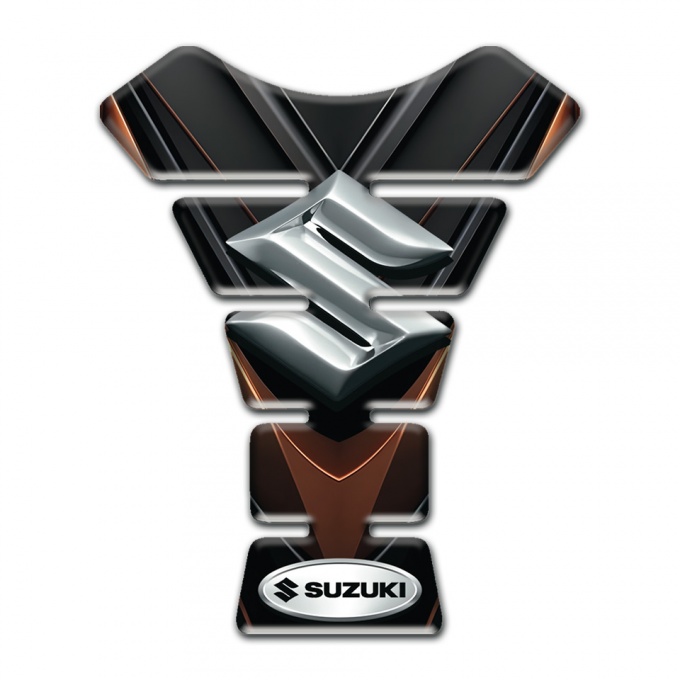 Suzuki Tank Guard Pads Black Brown Base Silver Logo 