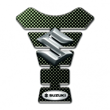 Suzuki Tank Protector Green Dots Base Design with 3D Silver Logo 