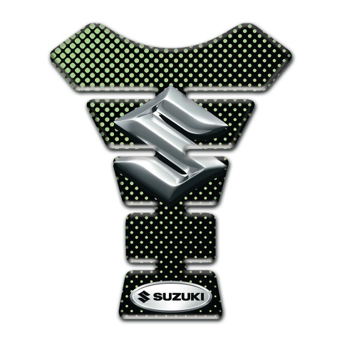 Suzuki Tank Protector Green Dots Base Design with 3D Silver Logo 