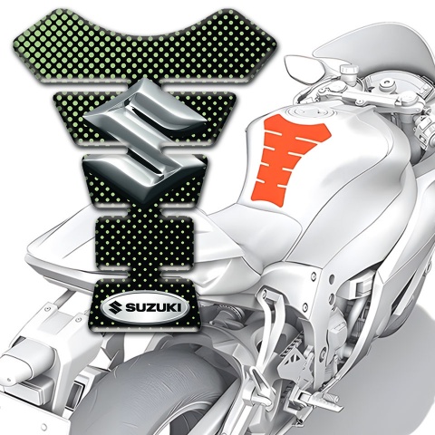 Suzuki Tank Protector Green Dots Base Design with 3D Silver Logo 
