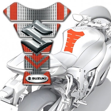 Suzuki Tank Guard Pads Silver Red Base with 3D logo Design 