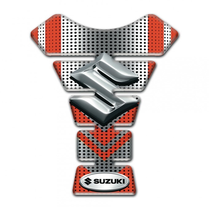 Suzuki Tank Guard Pads Silver Red Base with 3D logo Design 