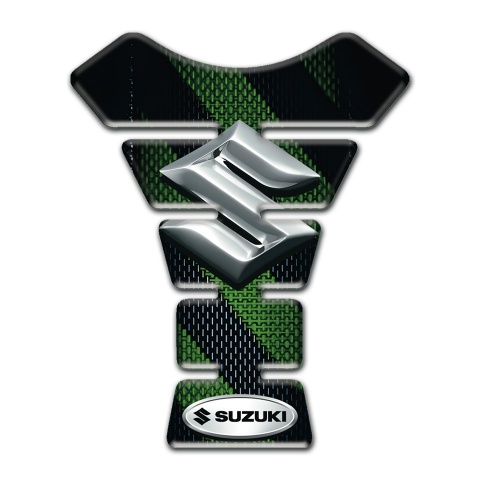 Suzuki Tank Pad Protector Green Bands Design with 3D Silver Logo 