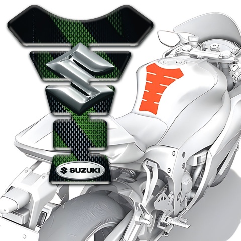 Suzuki Tank Pad Protector Green Bands Design with 3D Silver Logo 