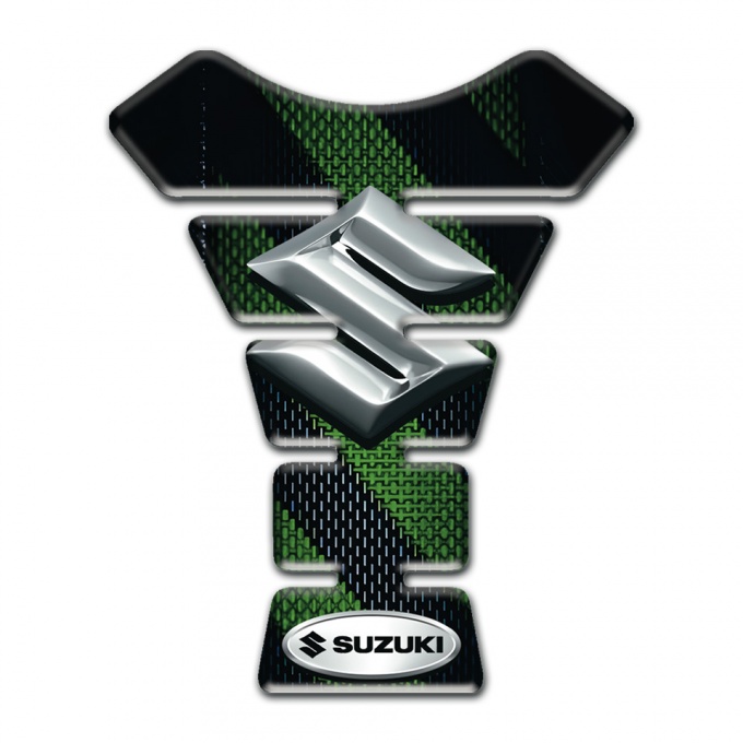 Suzuki Tank Pad Protector Green Bands Design with 3D Silver Logo 