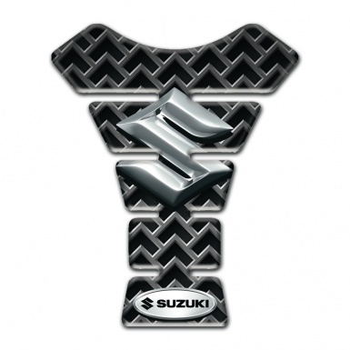 Suzuki Tank Protector Grey Grid Effect Base with 3D Silver logo 