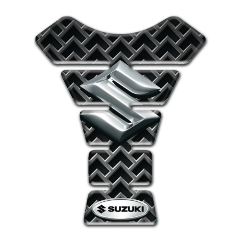 Suzuki Tank Protector Grey Grid Effect Base with 3D Silver logo 