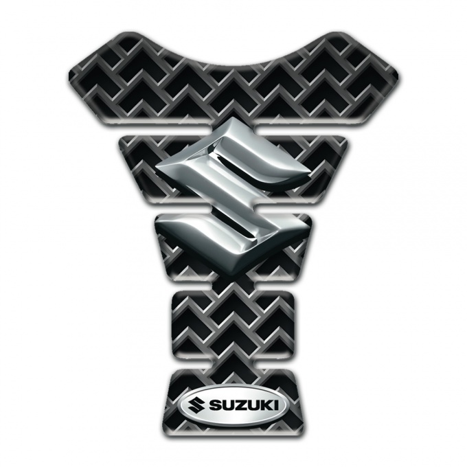 Suzuki Tank Protector Grey Grid Effect Base with 3D Silver logo 