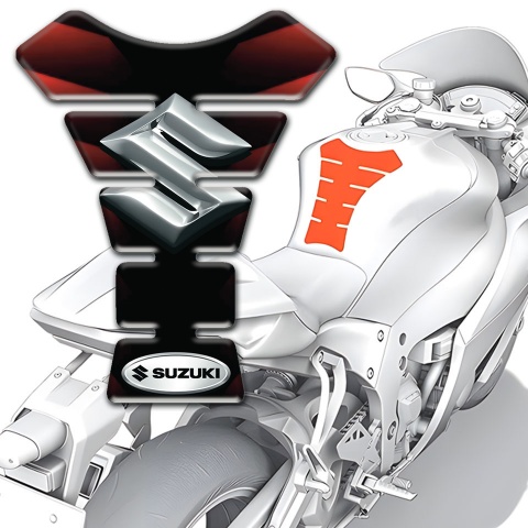 Suzuki Tank Protector Merging red Black Base and Silver Logo 