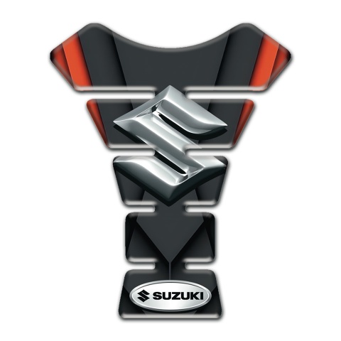 Suzuki Tank Guard Pads Black with Orange Motive base Style and Silver Logo 
