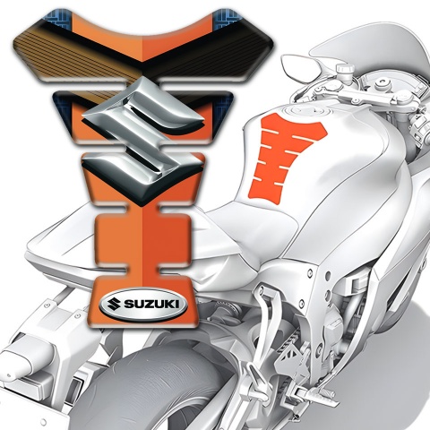 Suzuki Tank Pad Motorbike Orange Brown Style with Silver Logo