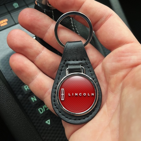 Lincoln Keyring Holder Leather Red Carbon Classic White Logo
