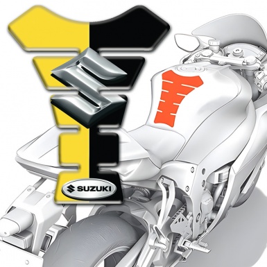 Suzuki Tank Pad Protector Black Yellow Halves with 3D Silver Logo Edition 