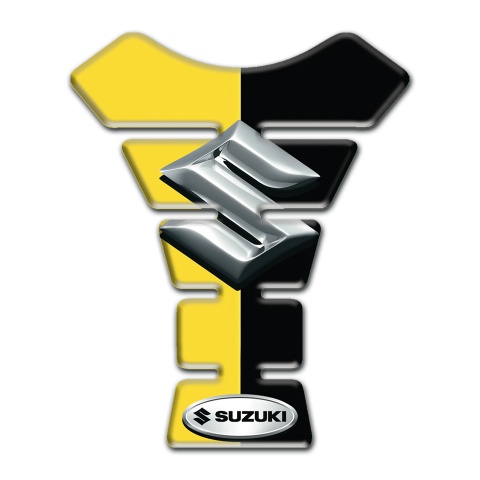 Suzuki Tank Pad Protector Black Yellow Halves with 3D Silver Logo Edition 
