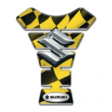 Suzuki Tank Guard Pads Yellow Black Flag effect with Silver Logo 