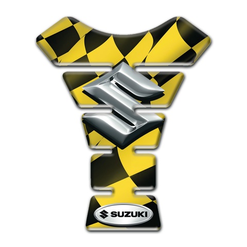Suzuki Tank Guard Pads Yellow Black Flag effect with Silver Logo 