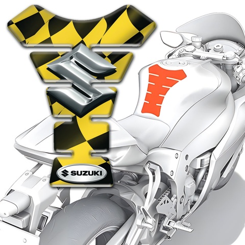 Suzuki Tank Guard Pads Yellow Black Flag effect with Silver Logo 