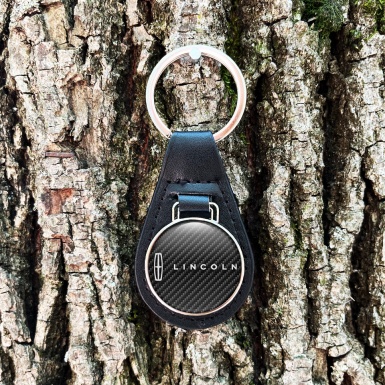 Lincoln Leather Keychain Dark Carbon Classic White Logo