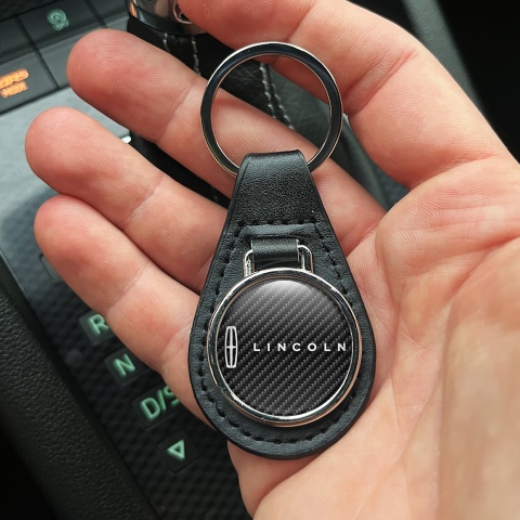 Lincoln Leather Keychain Dark Carbon Classic White Logo