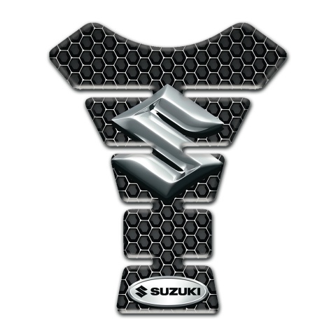 Suzuki Tank Guard Pads Perforated Steel Base with Silver Logo