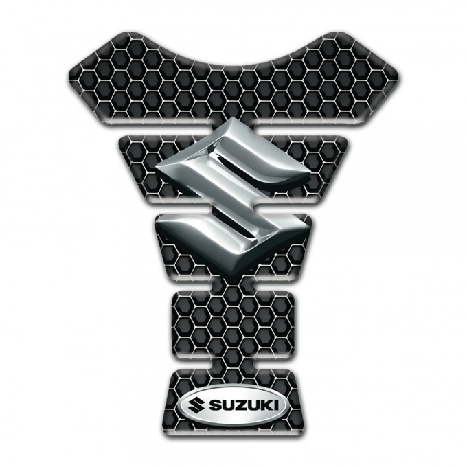 Suzuki Tank Guard Pads Perforated Steel Base with Silver Logo