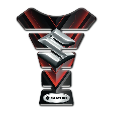 Suzuki Tank Pad Motorbike Black with Red V Shape Decoration Style 