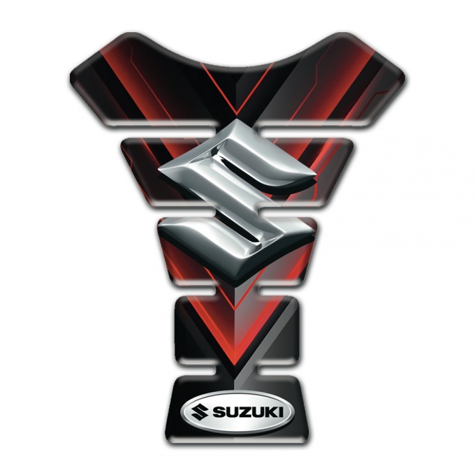 Suzuki Tank Pad Motorbike Black with Red V Shape Decoration Style 