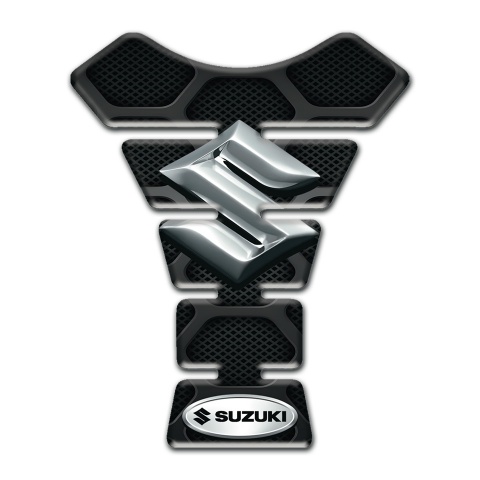 Suzuki Tank Pad Protector Black with Gray Patterns Base and Silver Logo 