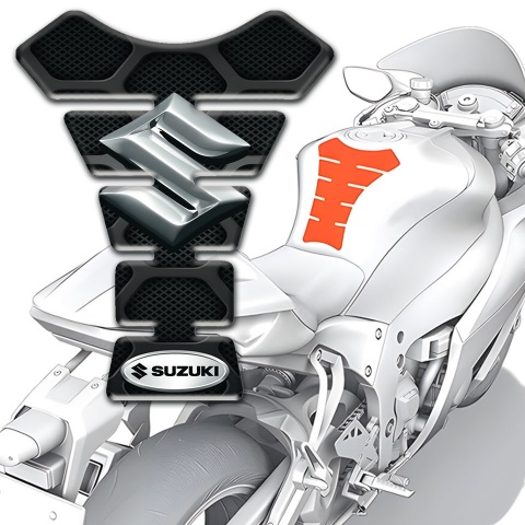 Suzuki Tank Pad Protector Black with Gray Patterns Base and Silver Logo 