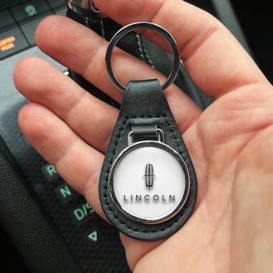 Lincoln Keychain Leather White Pearl Classic Black Logo