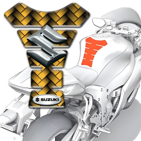 Suzuki Tank Fuse Yellow Mosaic Design with Silver logo 