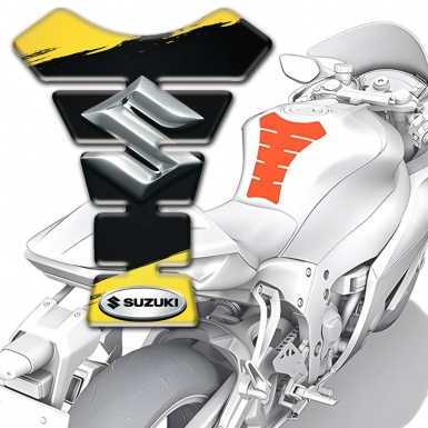 Suzuki Tank Pad Motorbike Yellow Black painting Base Silver Logo 