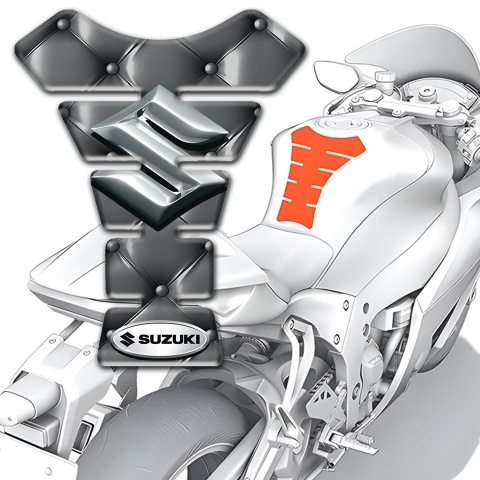 Suzuki Tank Protector Gray Skin effect with Silver 3D Logo 
