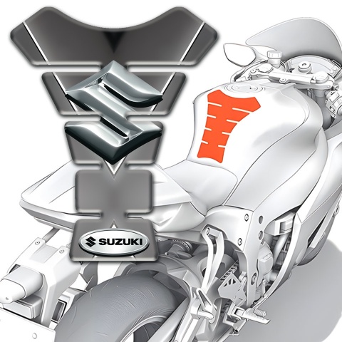 Suzuki Tank Fuse Gray Base with White Stripe and Silver Logo 