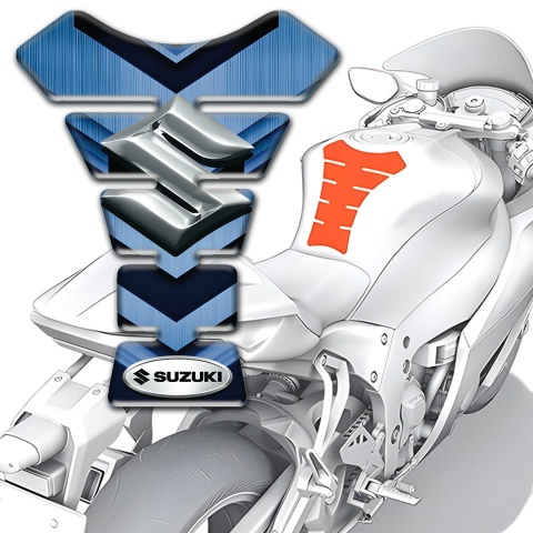 Suzuki Tank Pad Protector Navy Blue Decoration with 3D Silver Logo 