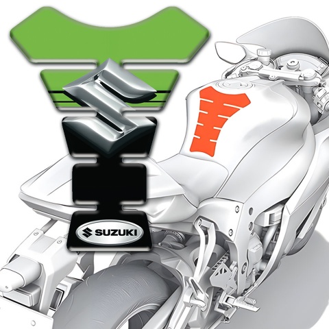 Suzuki Tank Fuse Green Black halves Style with Silver logo 