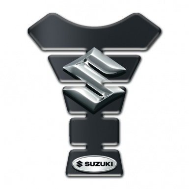 Suzuki Tank Pad Motorbike Dark base Print with 3D ilver Logo 
