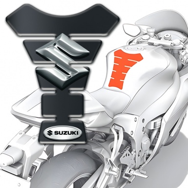 Suzuki Tank Pad Motorbike Dark base Print with 3D ilver Logo 