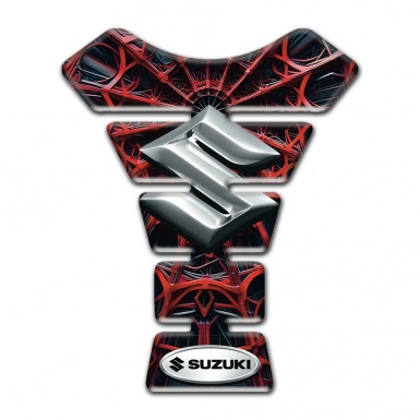 Suzuki Tank Pad Protector Red Spider Web Background Style with Silver Logo