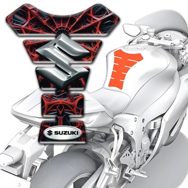 Suzuki Tank Pad Protector Red Spider Web Background Style with Silver Logo