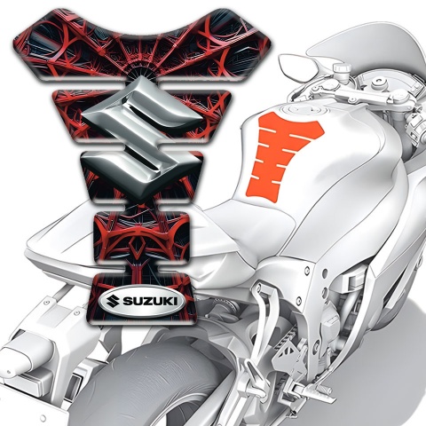 Suzuki Tank Pad Protector Red Spider Web Background Style with Silver Logo