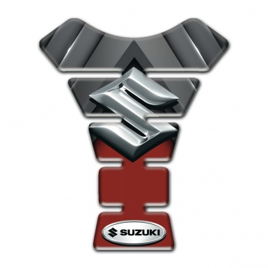 Suzuki Tank Guard Pads Gray Red Base with 3D Silver Logo 