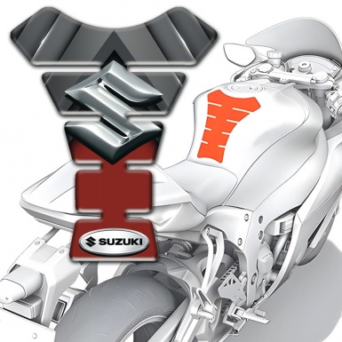 Suzuki Tank Guard Pads Gray Red Base with 3D Silver Logo 