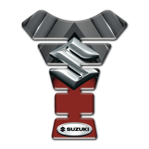 Suzuki Tank Guard Pads Gray Red Base with 3D Silver Logo 